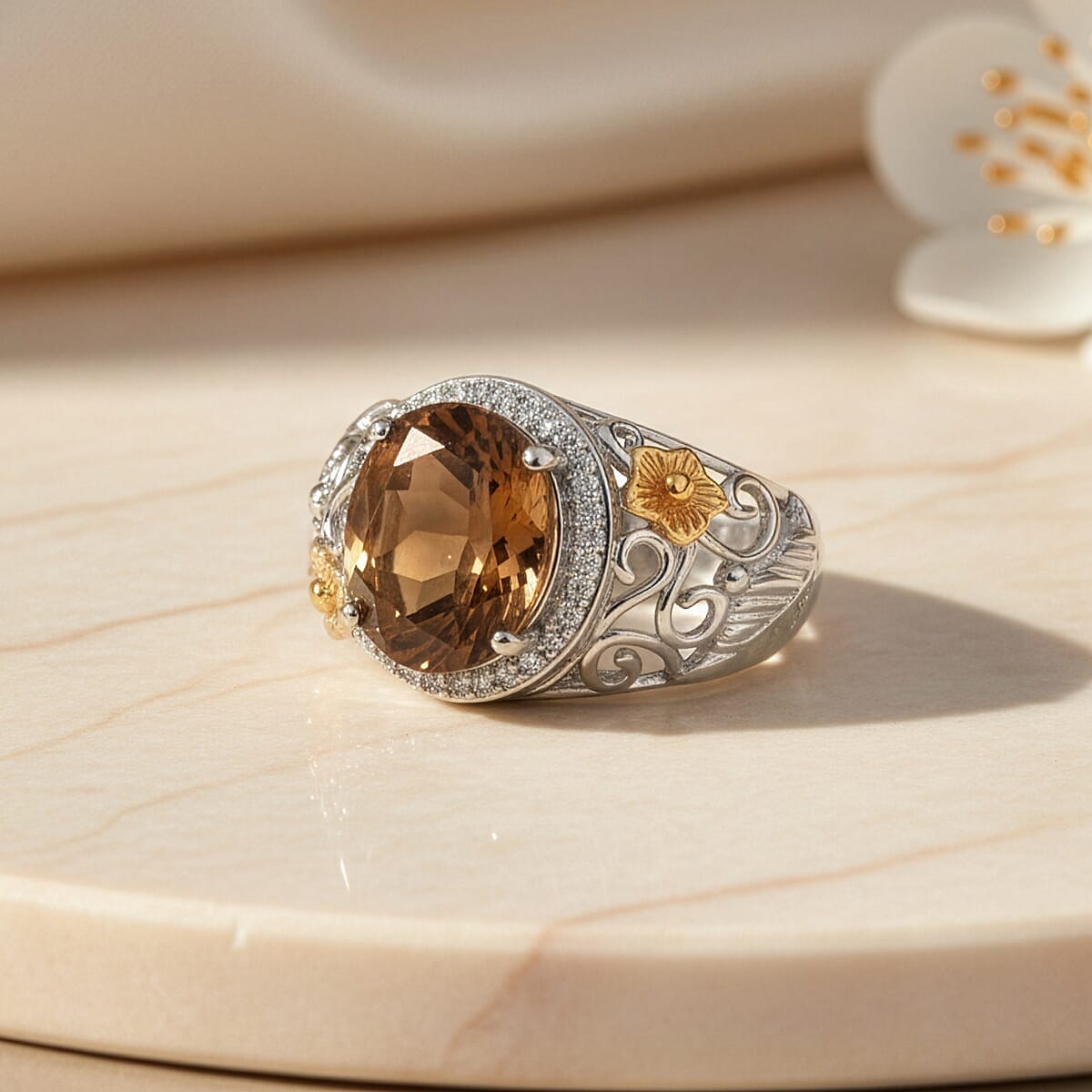 EverTrue Autumn Alexite and White Zircon 4.90 ctw Maple Majesty Ring in 18K YG Plated and Platinum Bond (Size 11.0) (Del. in 10-12 Days) image number 1
