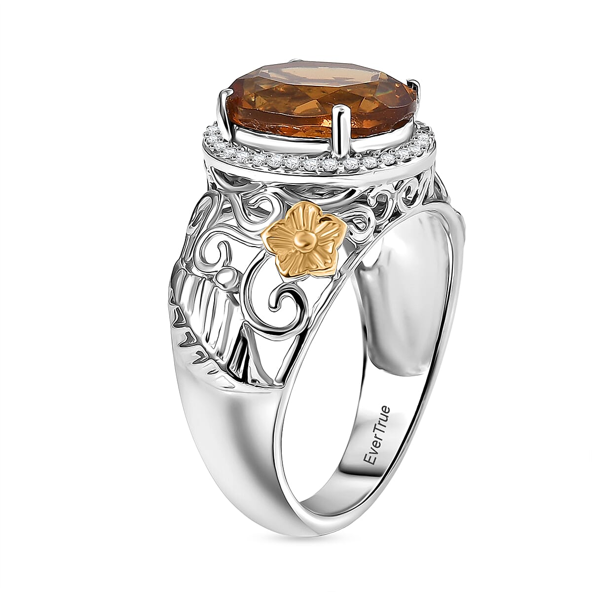 EverTrue Autumn Alexite and White Zircon 4.90 ctw Maple Majesty Ring in 18K YG Plated and Platinum Bond (Size 6.0) (Del. in 10-12 Days) image number 3