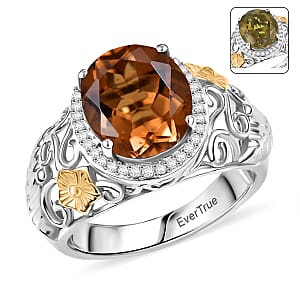 EverTrue Autumn Alexite and White Zircon 4.90 ctw Maple Majesty Ring in 18K YG Plated and Platinum Bond (Size 9.0) (Del. in 10-12 Days)
