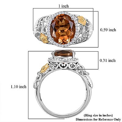 EverTrue Autumn Alexite and White Zircon 4.90 ctw Maple Majesty Ring in 18K YG Plated and Platinum Bond (Size 9.0)