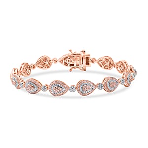 D'Joy Natural Pink and White Diamond I3 2.50 ctw Endless Love Drop Bracelet in 18K Vermeil Rose Gold Over Sterling Silver (7.25 In) (Del. in 7-10 Days)