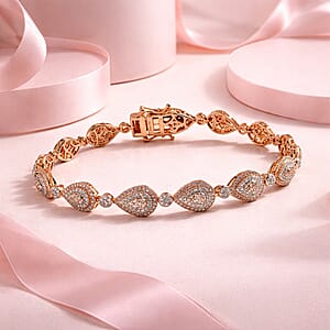 D'Joy Natural Pink and White Diamond I3 2.50 ctw Endless Love Drop Bracelet in 18K Vermeil Rose Gold Over Sterling Silver (7.25 In) (Del. in 7-10 Days)