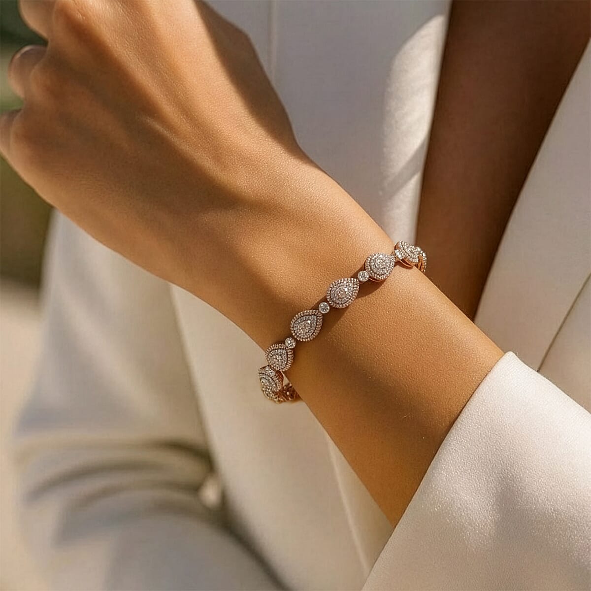 D'Joy Natural Pink and White Diamond I3 2.50 ctw Endless Love Drop Bracelet in 18K Vermeil Rose Gold Over Sterling Silver (7.25 In) (Del. in 7-10 Days) image number 2