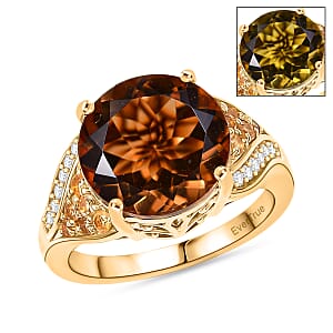 EverTrue Autumn Alexite and Multi Gemstone 6.50 ctw Golden Blaze Round Ring in 18K YG Plated (Size 10.0)
