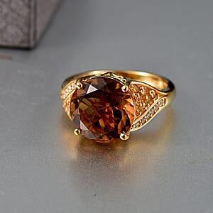 EverTrue Autumn Alexite and Multi Gemstone 6.50 ctw Golden Blaze Round Ring in 18K YG Plated (Size 7.0) (Del. in 10-12 Days)