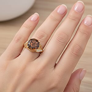 EverTrue Autumn Alexite and Multi Gemstone 6.50 ctw Golden Blaze Round Ring in 18K YG Plated (Size 8.0) (Del. in 10-12 Days)