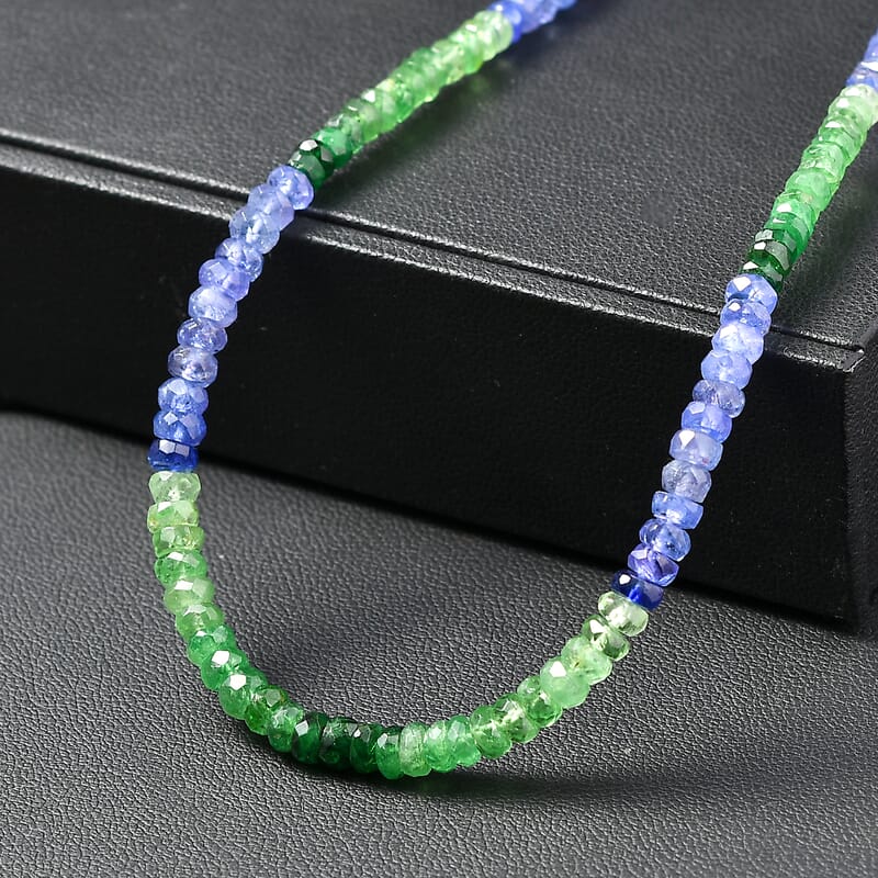 Certified & Appraised D'Joy Premium Tanzanite and Tsavorite Garnet 67.00 ctw Beaded Necklace in 18K Vermeil Yellow Gold Over Sterling Silver 18-20 Inches