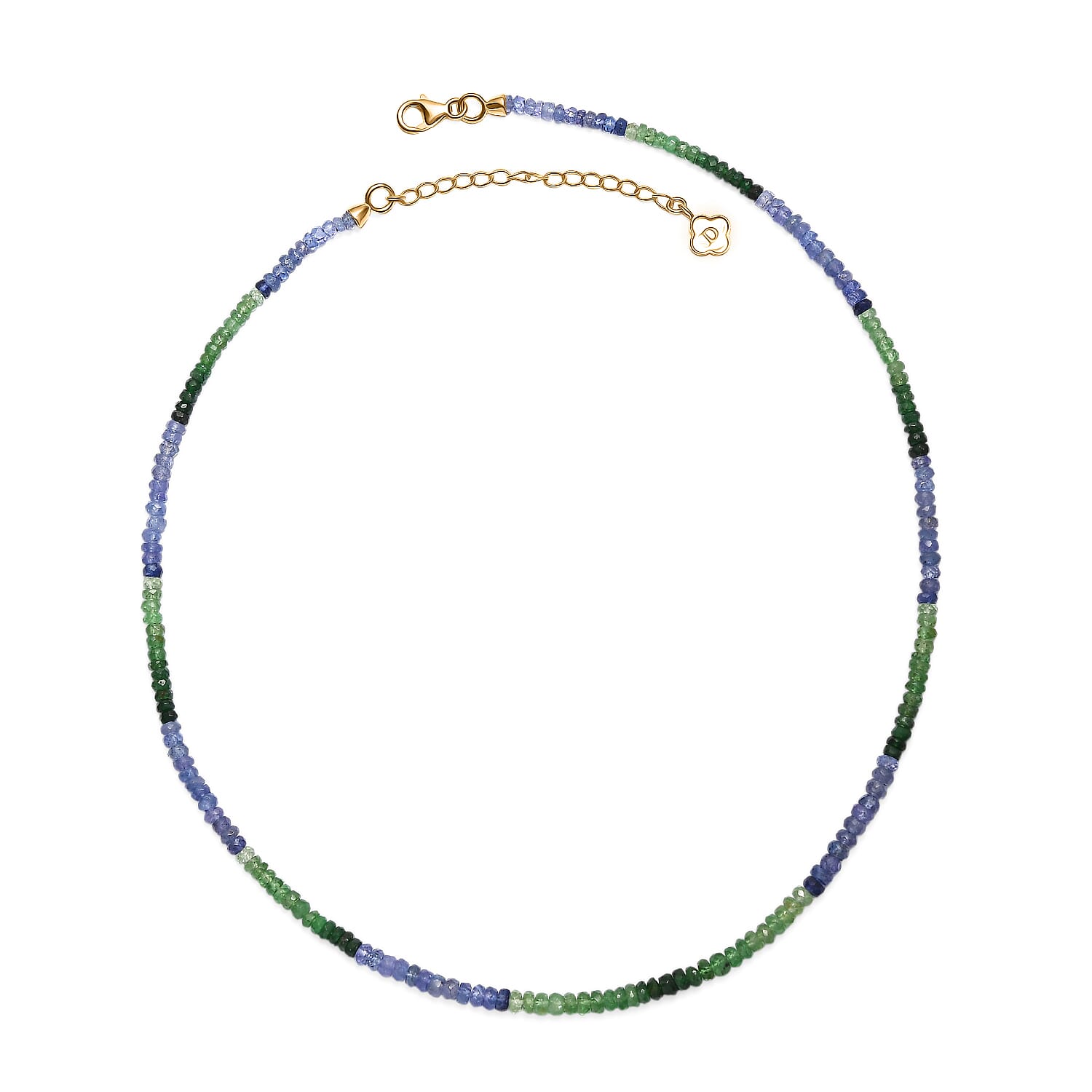 Certified & Appraised D'Joy Premium Tanzanite and Tsavorite Garnet 67.00 ctw Beaded Necklace in 18K Vermeil Yellow Gold Over Sterling Silver 18-20 Inches