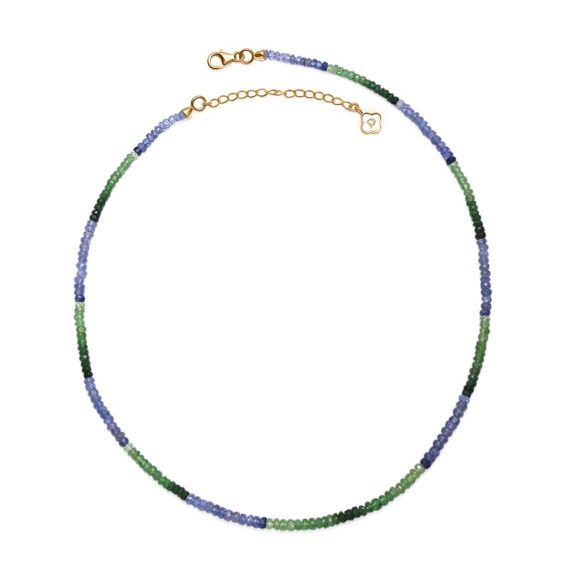 Certified & Appraised D'Joy Premium Tanzanite and Tsavorite Garnet 67.00 ctw Beaded Necklace in 18K Vermeil Yellow Gold Over Sterling Silver 18-20 Inches