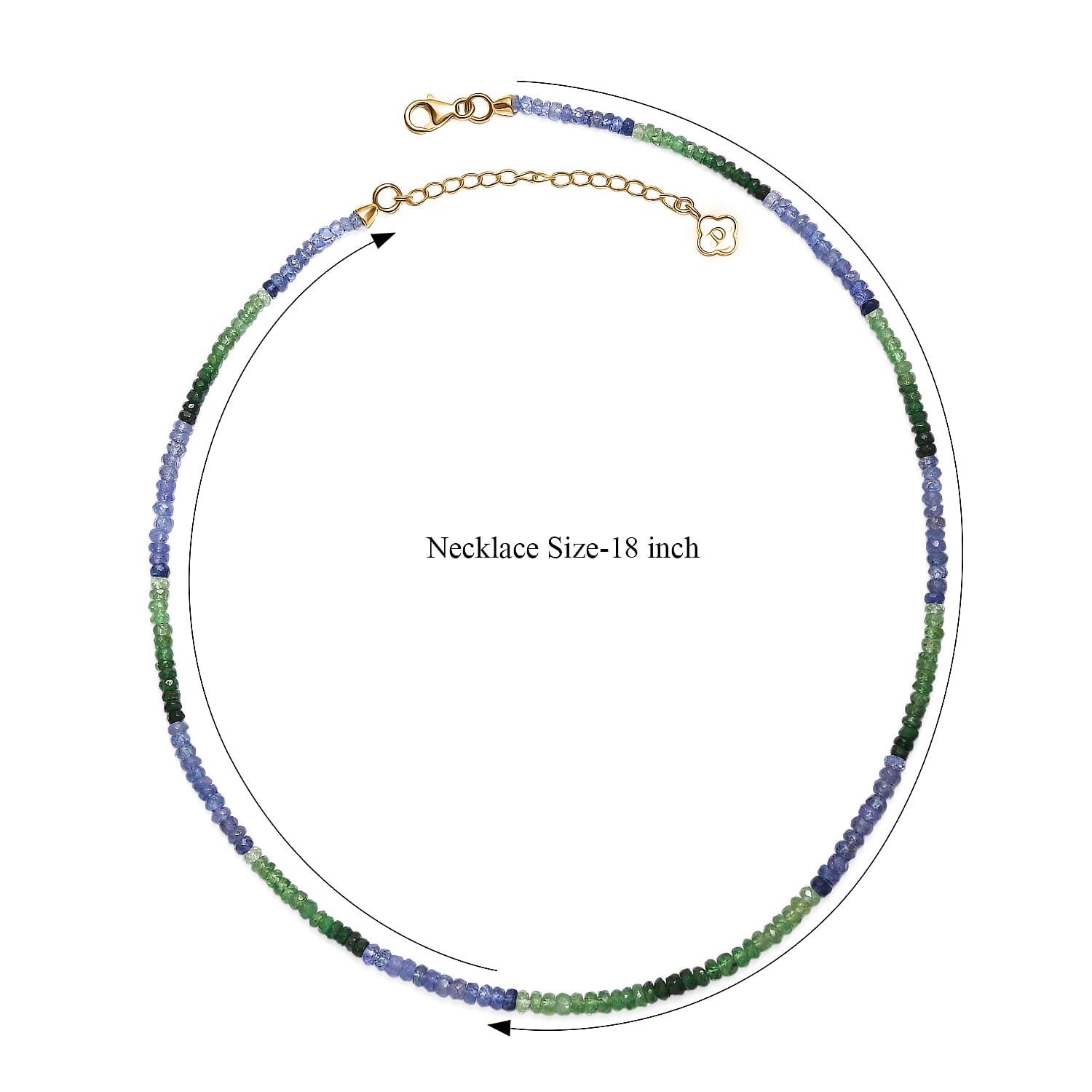 Certified & Appraised D'Joy Premium Tanzanite and Tsavorite Garnet 67.00 ctw Beaded Necklace in 18K Vermeil Yellow Gold Over Sterling Silver 18-20 Inches