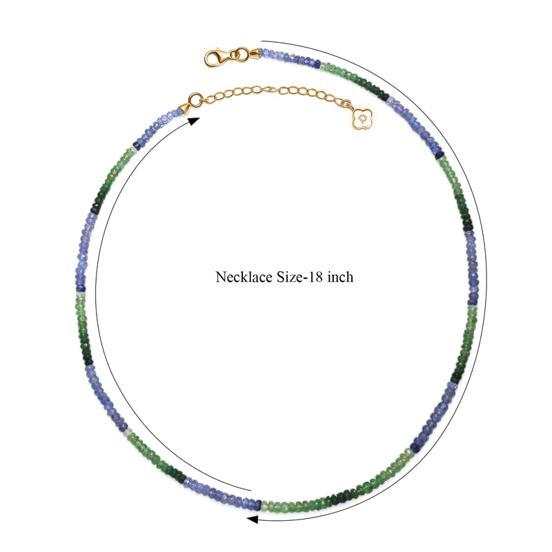 Certified & Appraised D'Joy Premium Tanzanite and Tsavorite Garnet 67.00 ctw Beaded Necklace in 18K Vermeil Yellow Gold Over Sterling Silver 18-20 Inches