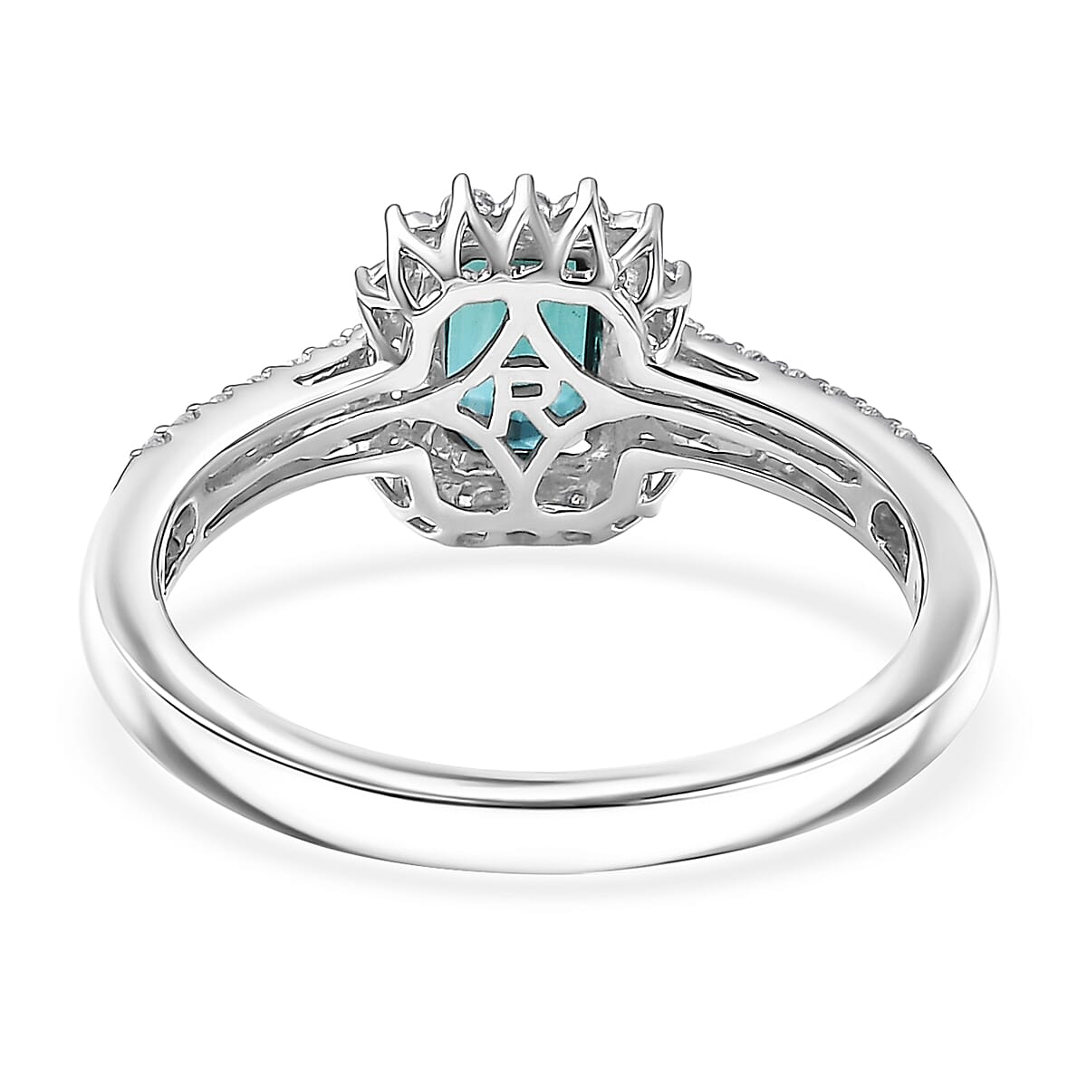 Certified & Appraised Rhapsody AAAA Monte Belo Indicolite and Diamond E-F VS 1.54 ctw Ring in 950 Platinum (Size 10.0) 5.55 Grams image number 4