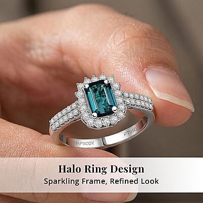 Certified and Appraised Rhapsody AAAA Monte Belo Indicolite and Diamond E-F VS 1.54 ctw Ring in 950 Platinum (Size 10.0) 5.55 Grams