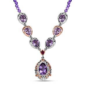 EverTrue Rose De France Amethyst and Multi Gemstone 37.60 ctw Twilight Empress Necklace in 18K RG Plated and Platinum Bond 18-20 Inches