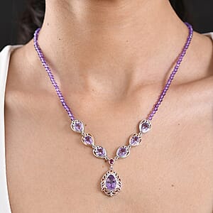 EverTrue Rose De France Amethyst and Multi Gemstone 37.60 ctw Twilight Empress Necklace in 18K RG Plated and Platinum Bond 18-20 Inches