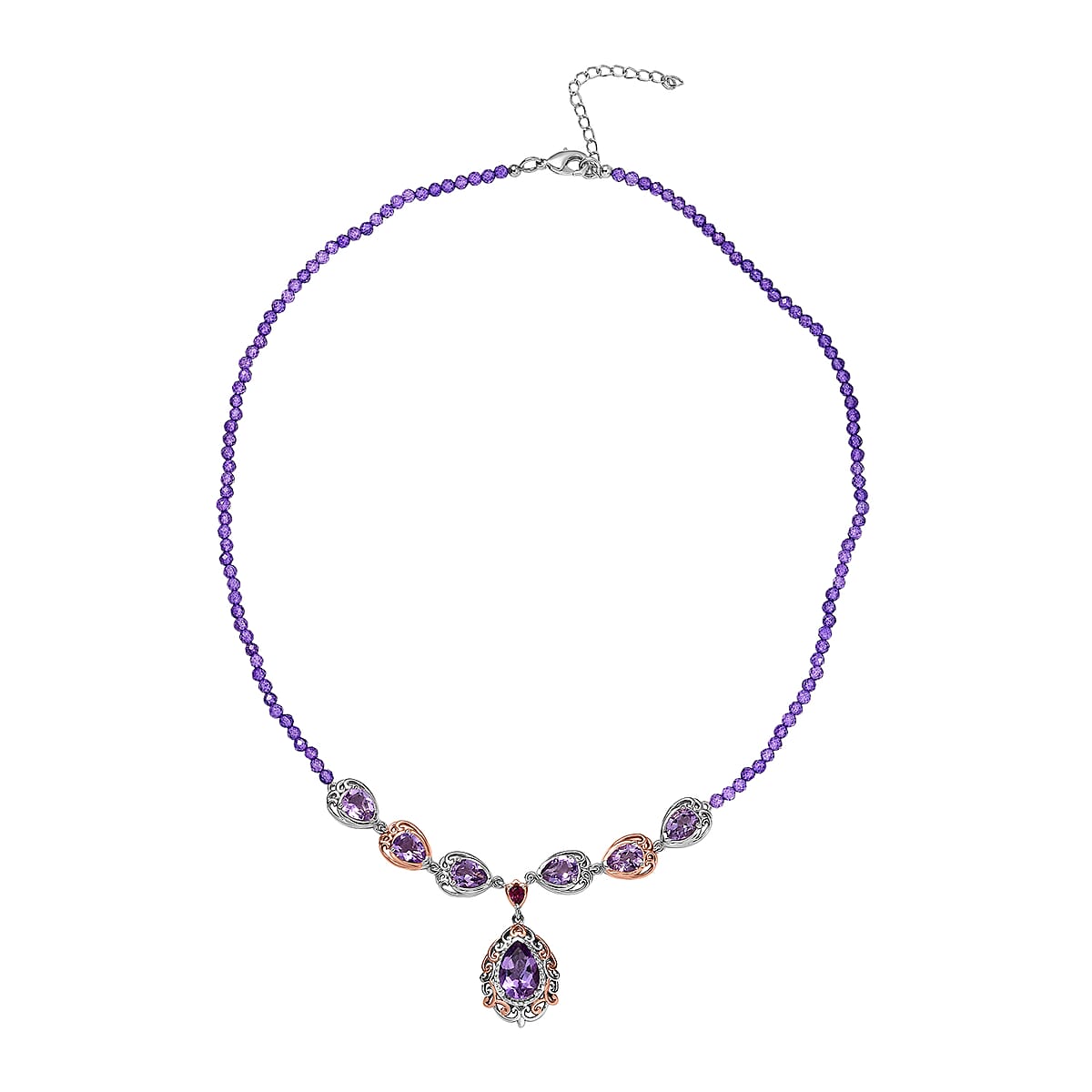 EverTrue Rose De France Amethyst and Multi Gemstone 37.60 ctw Twilight Empress Necklace in 18K RG Plated and Platinum Bond 18-20 Inches image number 3