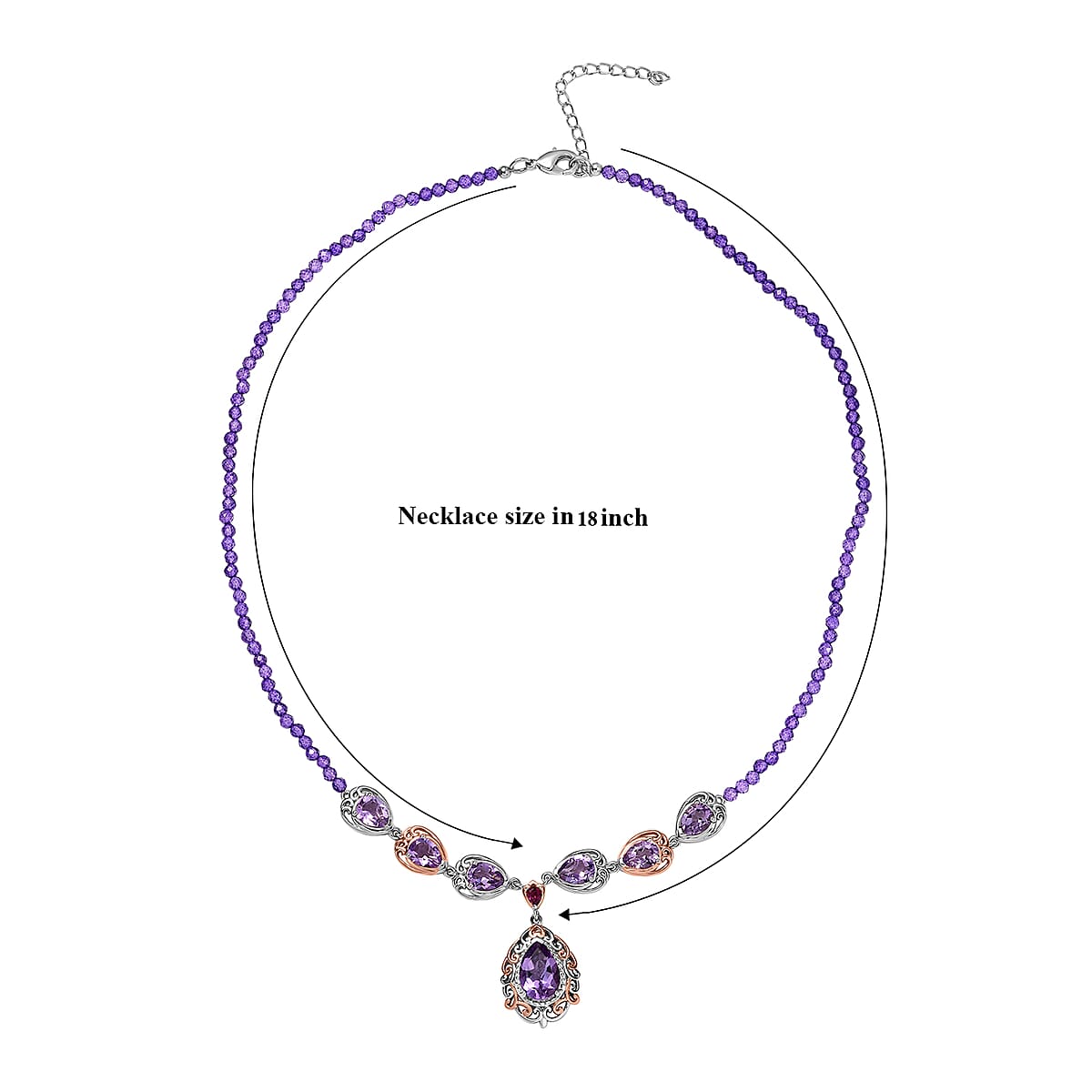 EverTrue Rose De France Amethyst and Multi Gemstone 37.60 ctw Twilight Empress Necklace in 18K RG Plated and Platinum Bond 18-20 Inches image number 5