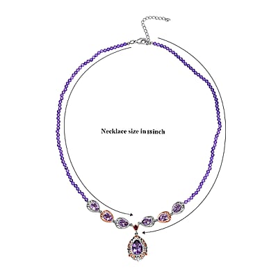 EverTrue Rose De France Amethyst and Multi Gemstone 37.60 ctw Twilight Empress Necklace in 18K RG Plated and Platinum Bond 18-20 Inches