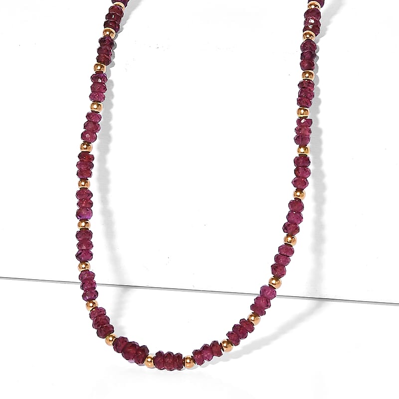 D'Joy Premium Radiant Ember Garnet 70.00 ctw Beaded Necklace in 18K Vermeil Yellow Gold Over Sterling Silver 18-20 Inches