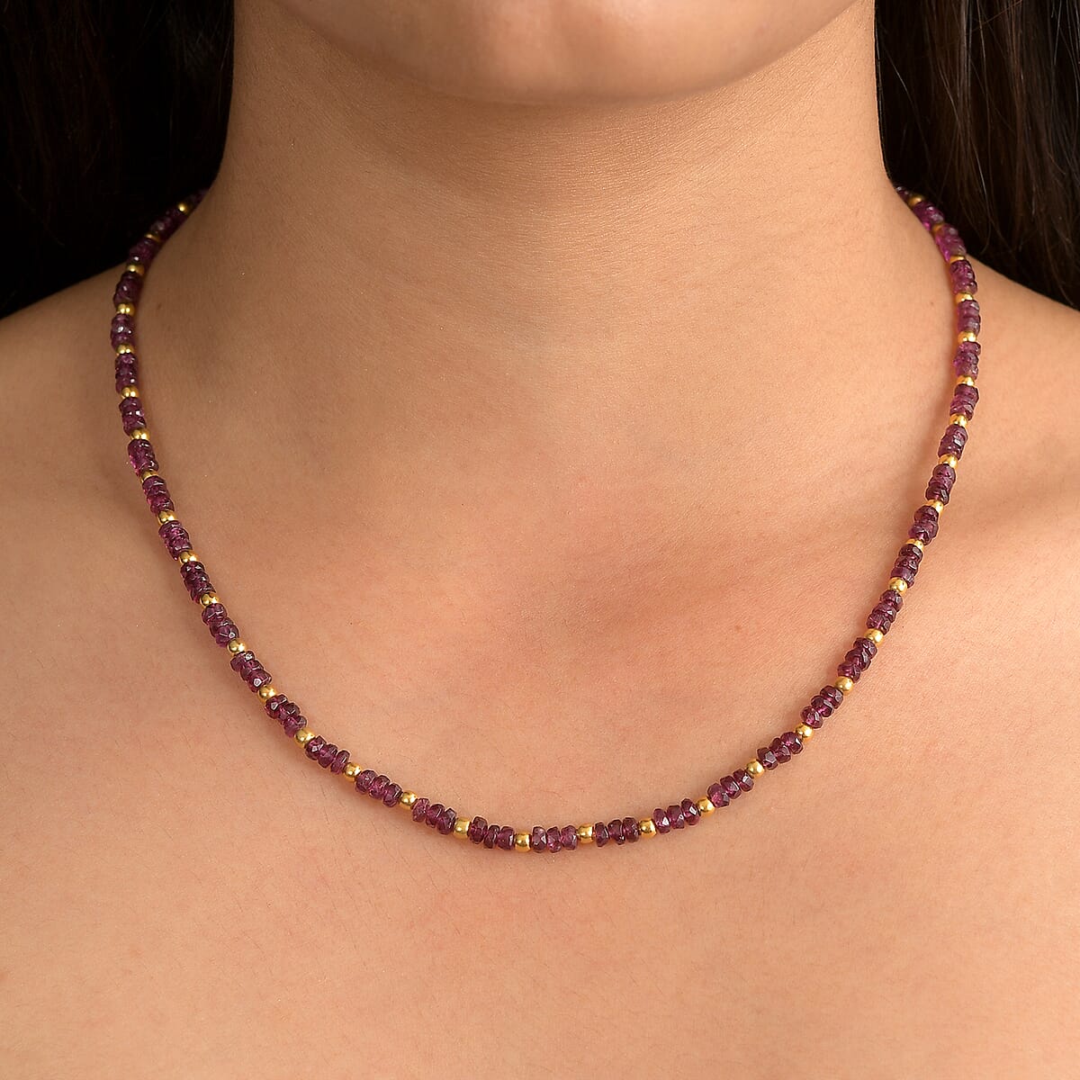 D'Joy Radiant Ember Garnet  Necklace (Size - 18) in 18K YG VermeilSterling Silver ,  Silver Wt. 5.07 g 46.00 ctw image number 2