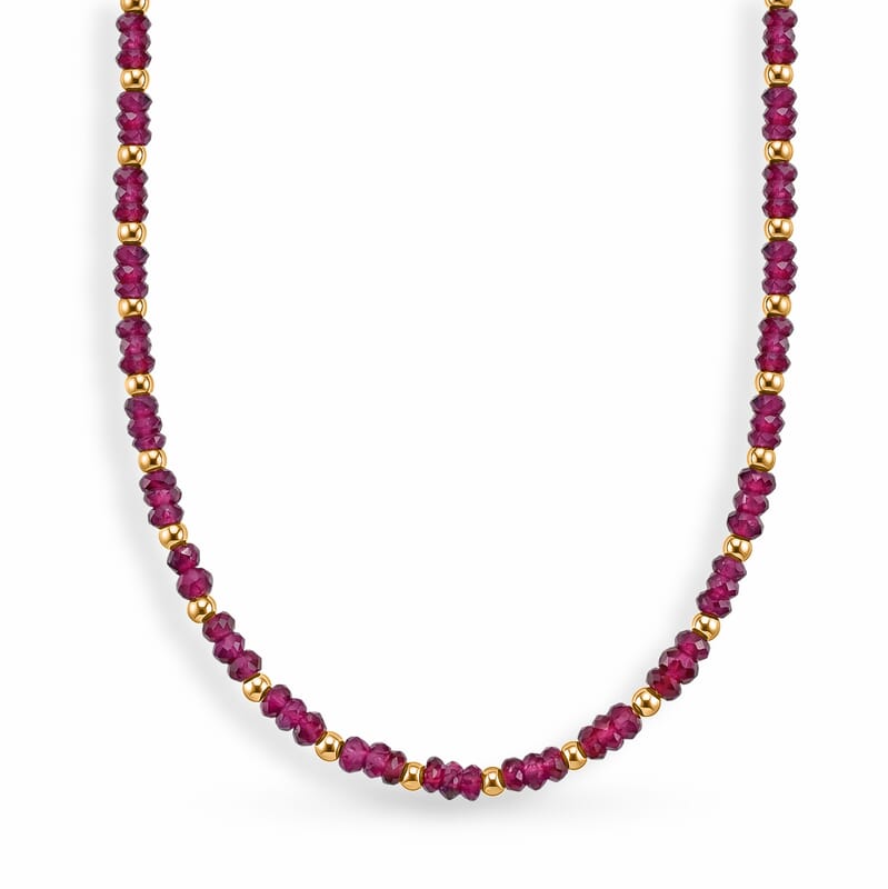D'Joy Premium Radiant Ember Garnet 70.00 ctw Beaded Necklace in 18K Vermeil Yellow Gold Over Sterling Silver 18-20 Inches