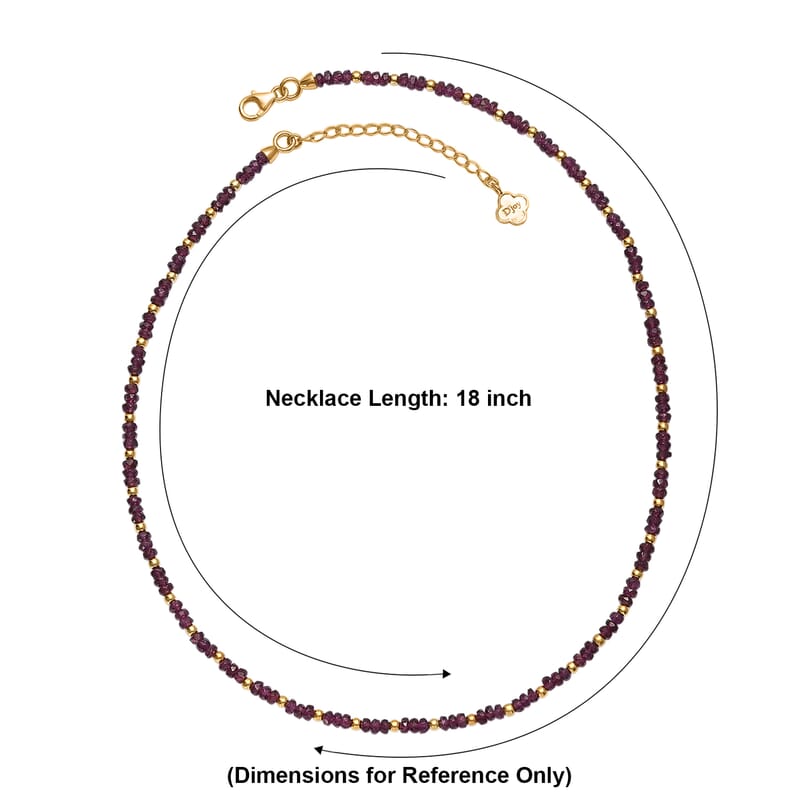 D'Joy Premium Radiant Ember Garnet 70.00 ctw Beaded Necklace in 18K Vermeil Yellow Gold Over Sterling Silver 18-20 Inches