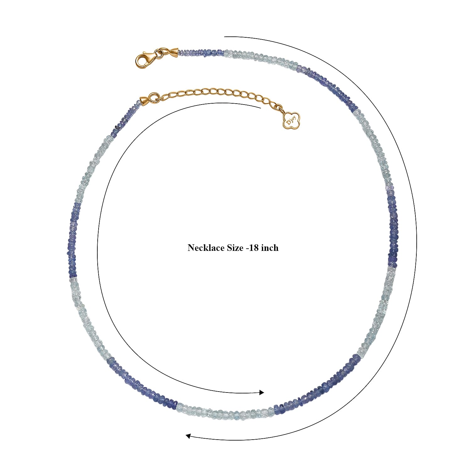 D'Joy Premium Tanzanite and Aquamarine 55.00 ctw Beaded Necklace (18-20 Inches) in 18K Vermeil Yellow Gold Over Sterling Silver