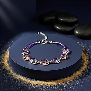 EverTrue Rose De France Amethyst and African Amethyst Beaded 11.40 ctw Traveling Pear-Shape Bracelet in 18K RG Plated and Platinum Bond (6.50 In)