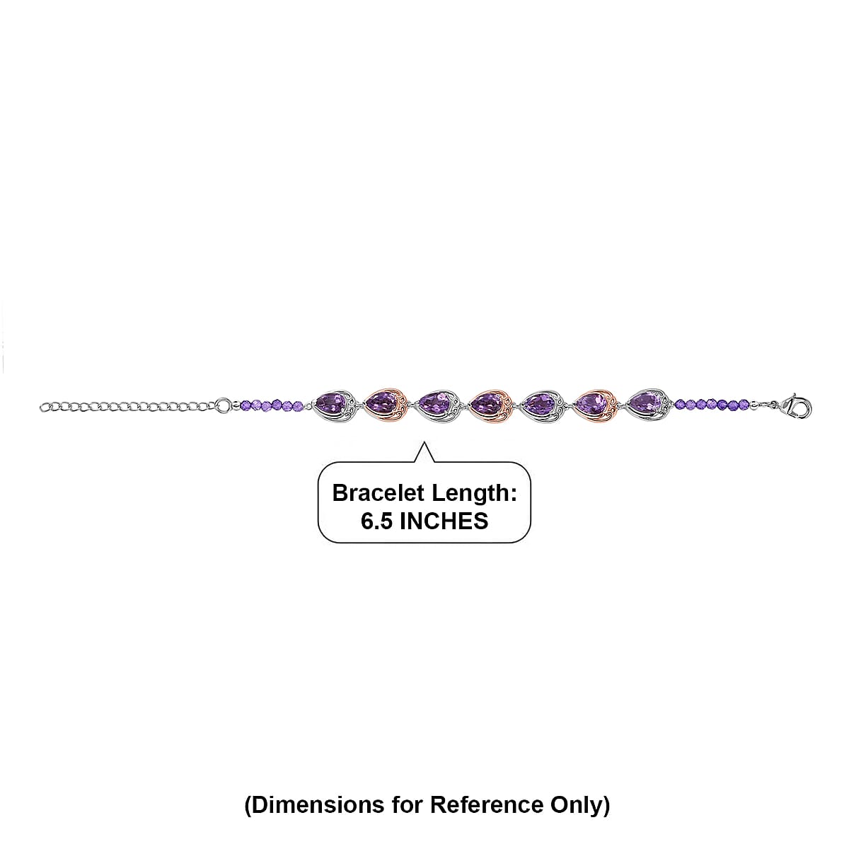 EverTrue Rose De France Amethyst and African Amethyst Beaded 11.40 ctw Traveling Pear-Shape Bracelet in 18K RG Plated and Platinum Bond (6.50 In) image number 4