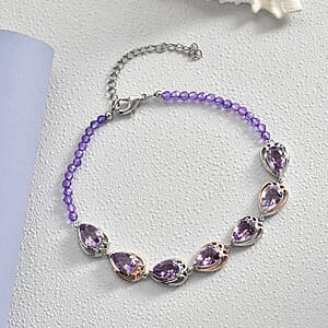 EverTrue Rose De France Amethyst and African Amethyst Beaded 12.20 ctw Traveling Pear-Shape Bracelet in 18K RG Plated and Platinum Bond (7.25 In)