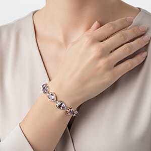 EverTrue Rose De France Amethyst and African Amethyst Beaded 12.20 ctw Traveling Pear-Shape Bracelet in 18K RG Plated and Platinum Bond (7.25 In)