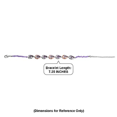 EverTrue Rose De France Amethyst and African Amethyst Beaded 12.20 ctw Traveling Pear-Shape Bracelet in 18K RG Plated and Platinum Bond (7.25 In)
