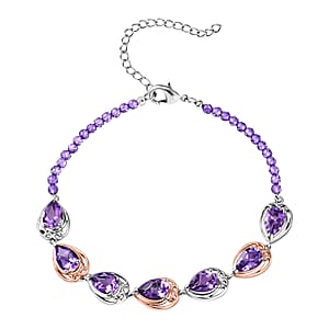 EverTrue Rose De France Amethyst and Amethyst Beaded 14.50 ctw Traveling Pear-Shape Bracelet in 18K RG Plated and Platinum Bond (8.00 In)