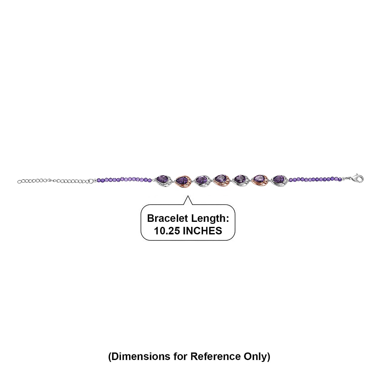 EverTrue Rose De France Amethyst and Amethyst Beaded 14.50 ctw Traveling Pear-Shape Bracelet in 18K RG Plated and Platinum Bond (8.00 In) image number 4