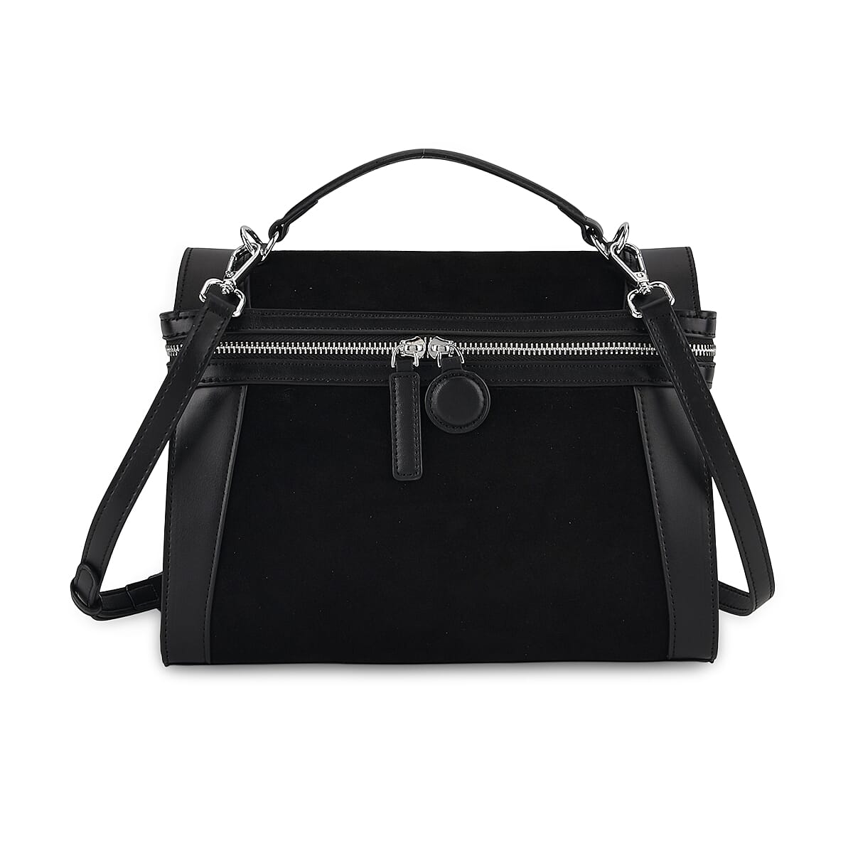 The Grand Pelle Black Genuine Leather Crossbody Bag with Shoulder Strap