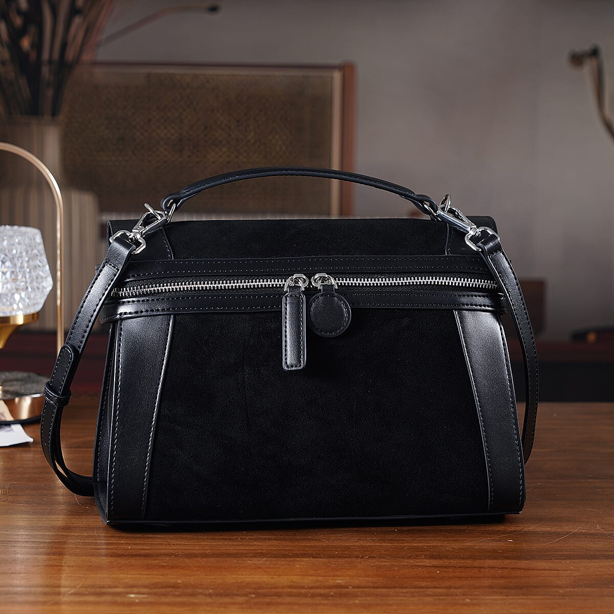 The Grand Pelle Black Genuine Leather Crossbody Bag with Shoulder Strap
