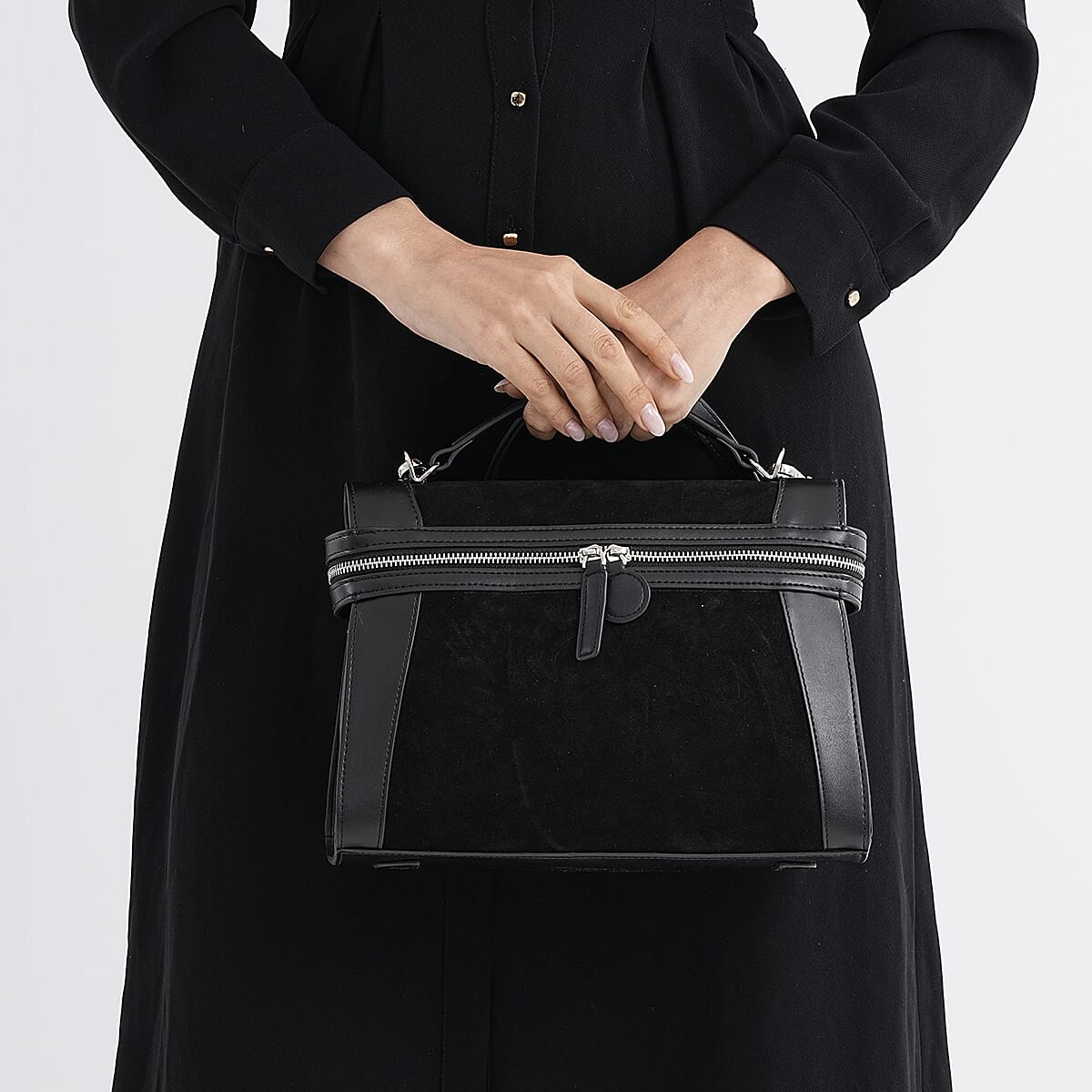 The Grand Pelle Black Genuine Leather Crossbody Bag with Shoulder Strap