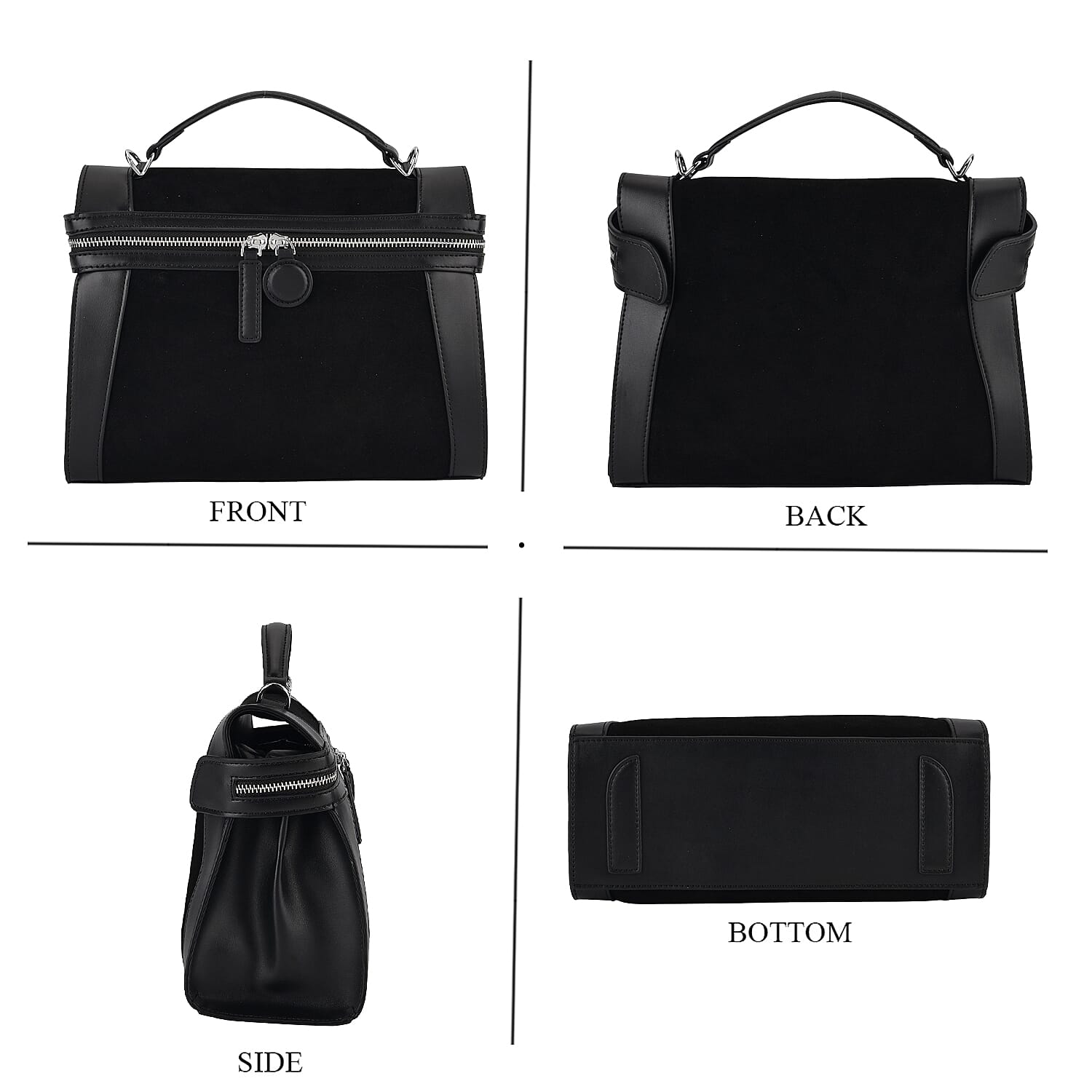 The Grand Pelle Black Genuine Leather Crossbody Bag with Shoulder Strap