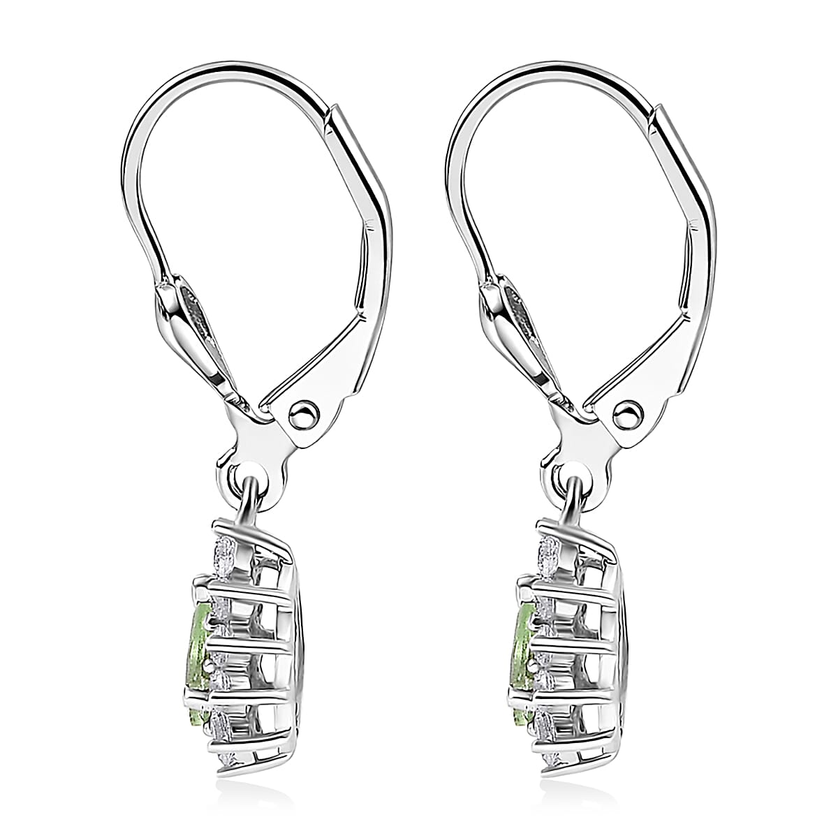 D'Joy Premium Tanzanian Mint Garnet and White Zircon 0.90 ctw Pear Sunburst Halo Earrings in Rhodium Over Sterling Silver image number 4