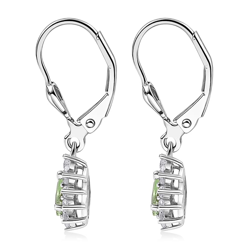 D'Joy Premium Tanzanian Mint Garnet and White Zircon 0.90 ctw Pear Sunburst Halo Earrings in Rhodium Over Sterling Silver