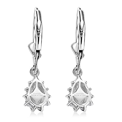 D'Joy Premium Tanzanian Mint Garnet and White Zircon 0.90 ctw Pear Sunburst Halo Earrings in Rhodium Over Sterling Silver