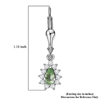 D'Joy Premium Tanzanian Mint Garnet and White Zircon 0.90 ctw Pear Sunburst Halo Earrings in Rhodium Over Sterling Silver