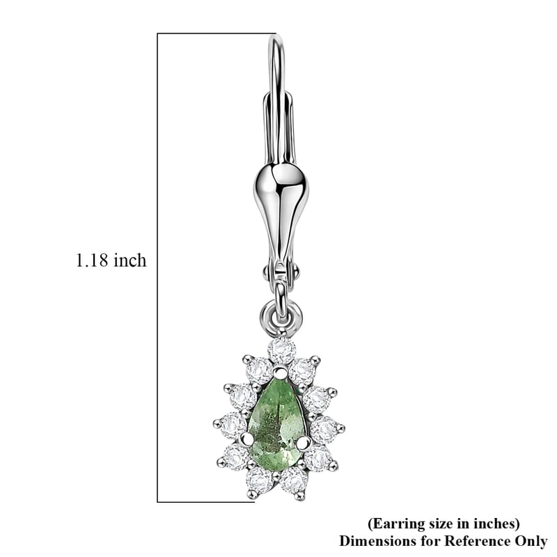 D'Joy Premium Tanzanian Mint Garnet and White Zircon 0.90 ctw Pear Sunburst Halo Earrings in Rhodium Over Sterling Silver