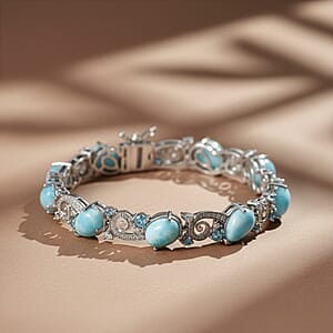 D'Joy AAA Larimar and Multi Gemstone 23.20 ctw Tidal Symphony Bracelet in Rhodium Over Sterling Silver (6.50 In)