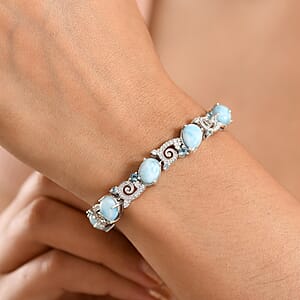 D'Joy AAA Larimar and Multi Gemstone 23.20 ctw Tidal Symphony Bracelet in Rhodium Over Sterling Silver (6.50 In)