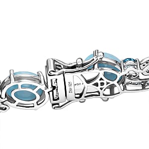D'Joy AAA Larimar and Multi Gemstone 23.20 ctw Tidal Symphony Bracelet in Rhodium Over Sterling Silver (6.50 In)