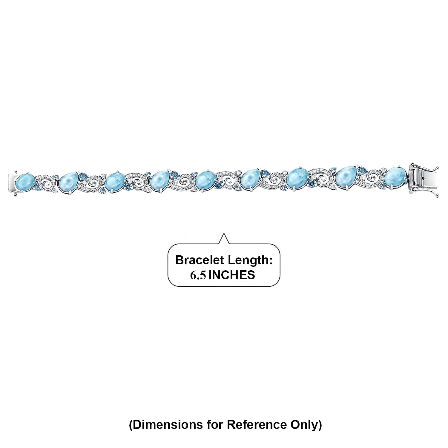 D'Joy AAA Larimar and Multi Gemstone 23.20 ctw Tidal Symphony Bracelet in Rhodium Over Sterling Silver (6.50 In)