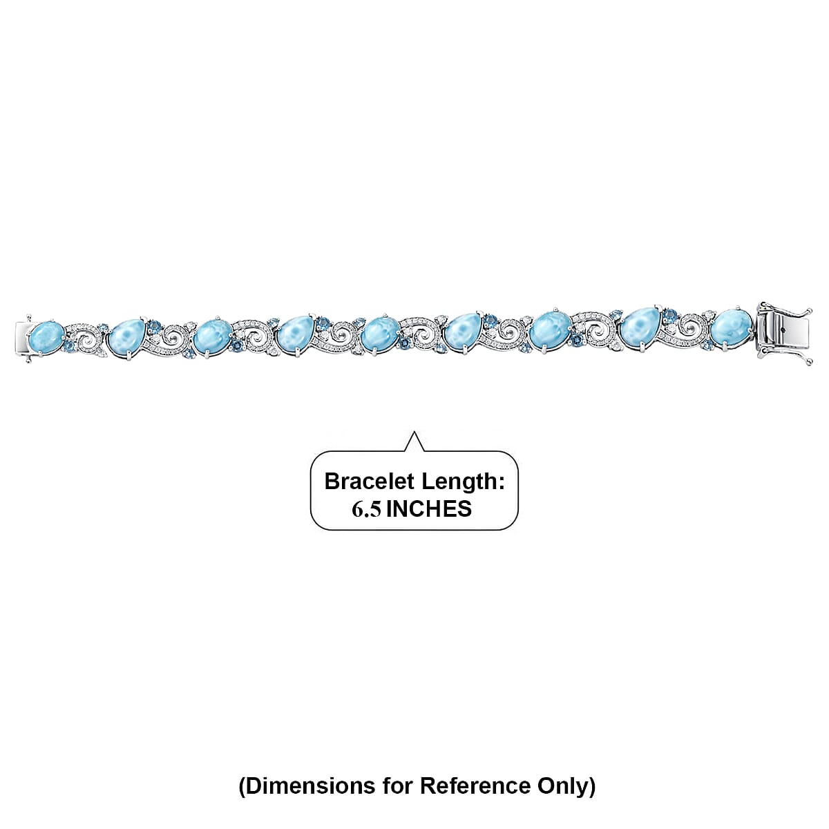 D'Joy AAA Larimar and Multi Gemstone 23.20 ctw Tidal Symphony Bracelet in Rhodium Over Sterling Silver (6.50 In) image number 4