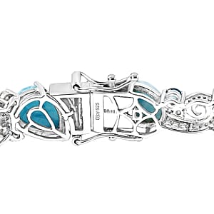 D'Joy AAA Larimar and Multi Gemstone 25.50 ctw Tidal Symphony Bracelet in Rhodium Over Sterling Silver (7.25 In)