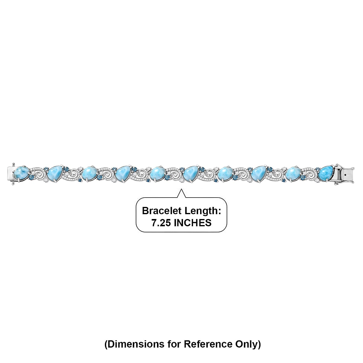 D'Joy AAA Larimar and Multi Gemstone 25.50 ctw Tidal Symphony Bracelet in Rhodium Over Sterling Silver (7.25 In) image number 4